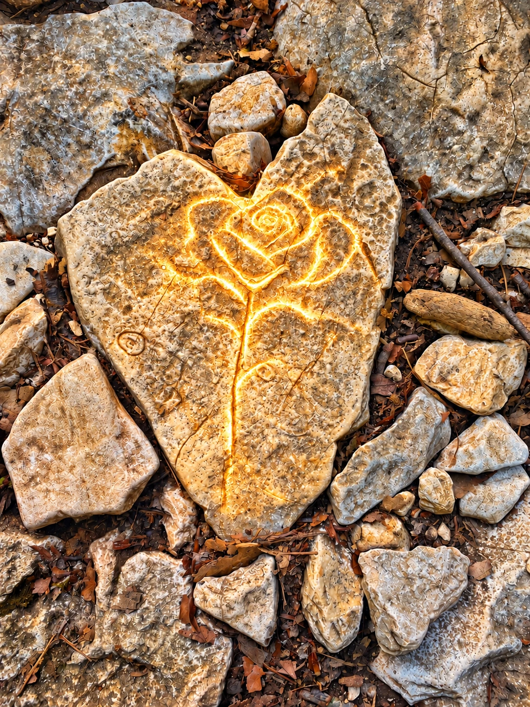Versão artística da pedra com uma rosa luminosa.